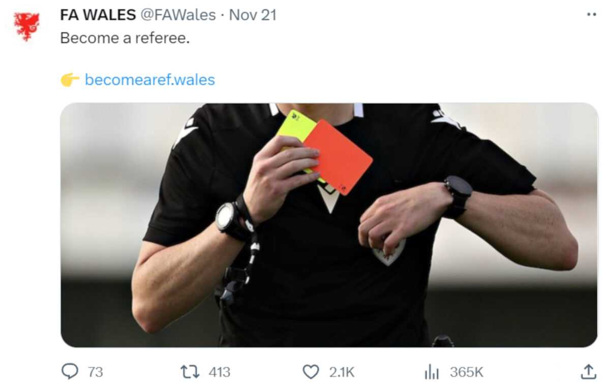Welsh FA leaves fans in stitches with cheeky referee tweet