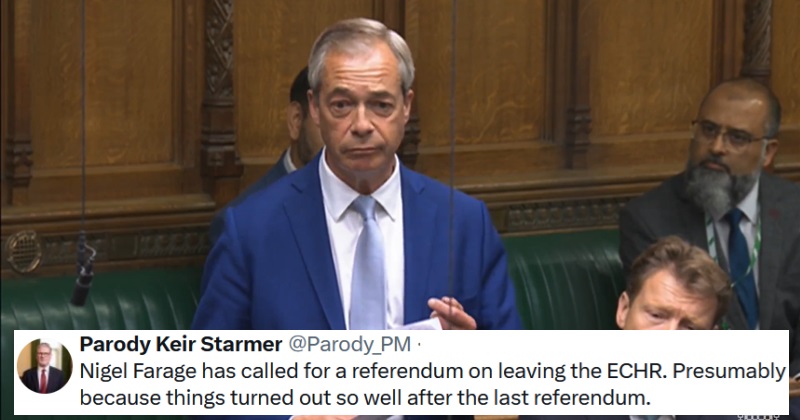 One-trick pony Nigel Farage calls for a referendum on leaving the ECHR - 18 votes of no confidence