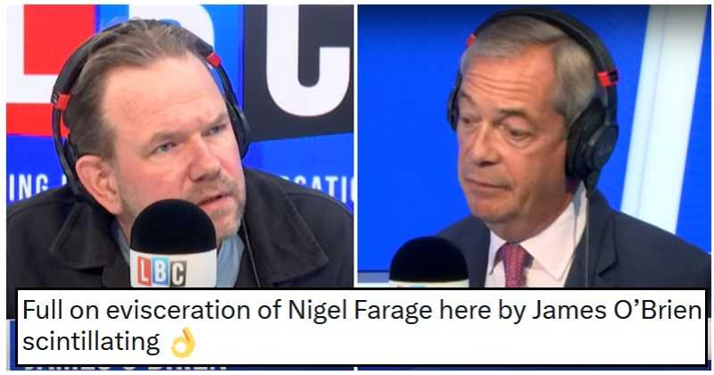 Psst! Wanna see a dead body? James O'Brien's response to following Nigel Farage on LBC pulled not a single punch