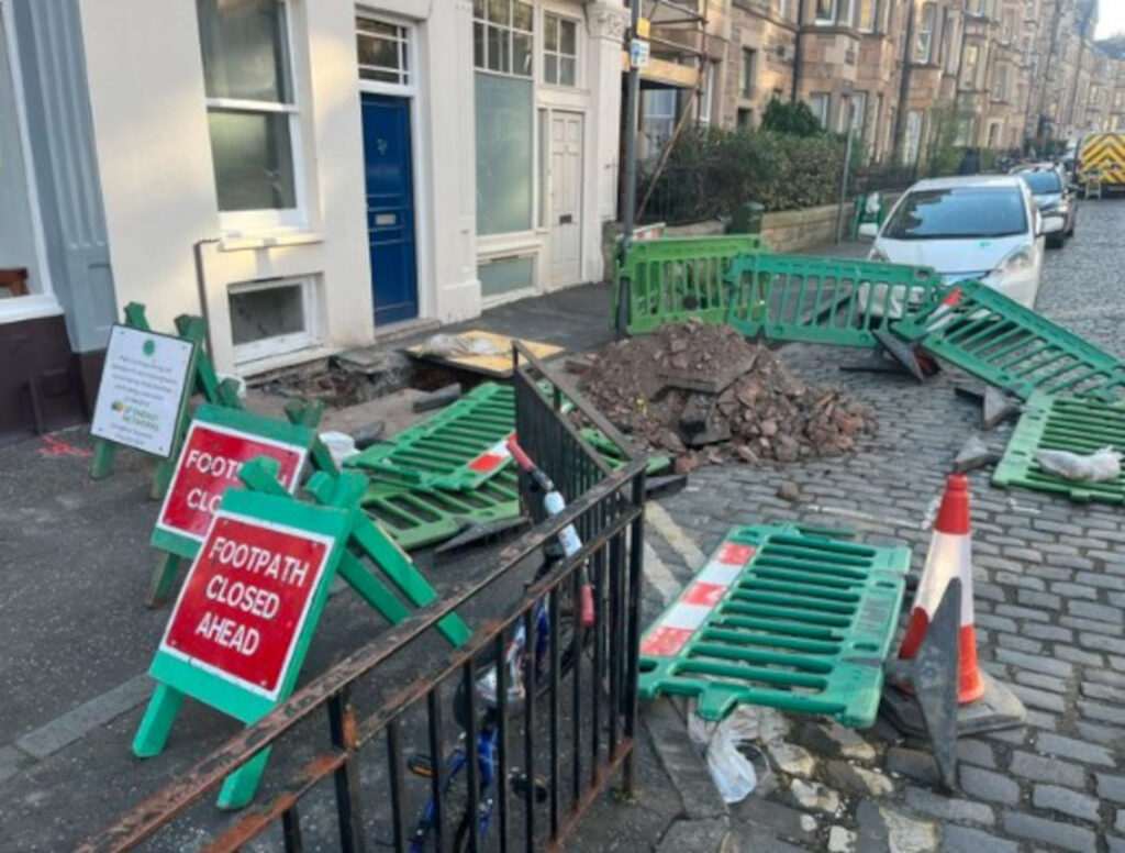 Construction work leaves gaping hole in Bruntsfield pavement, with people reportedly forced to jump over to get past