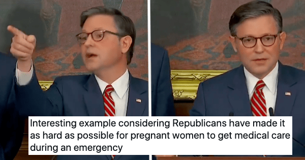 House speaker Mike Johnson's rant about an entirely fictional 'illegal South American rabble rouser' taking pregnant Americans' healthcare got all the respect it deserved - 17 first-degree burns