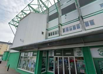 The outside of the Hibernian Football Club stadium on Easter road in Edinburgh.